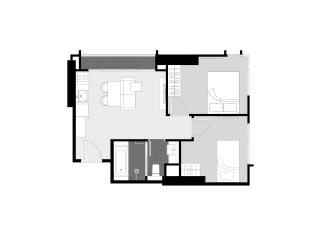 Condominium floor plan, 2 bedrooms in Park Origin Thonglor No. 11031
