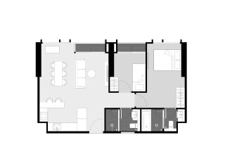 Condominium floor plan, 2 bedrooms in Park Origin Thonglor No. 11032