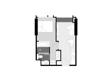 Condominium floor plan, 1 bedroom in Park Origin Thonglor No. 11026 (2D)